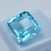 Certified 12.85 Carat Aquamarine Square Cut Gemstone on White Background Natural